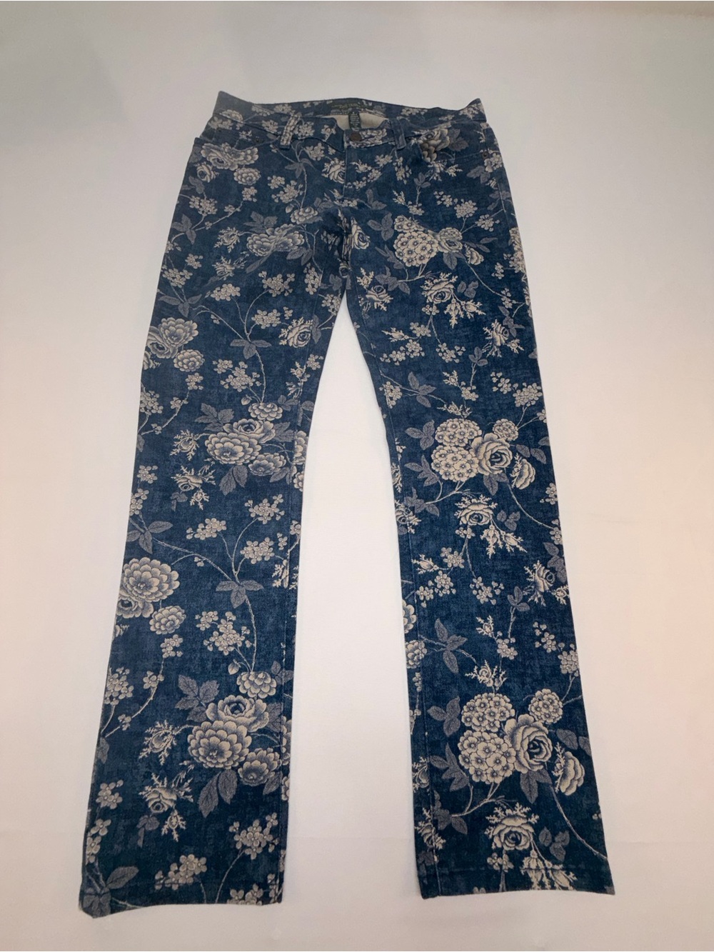 LRL Lauren Ralph Lauren Jeans Womens 6 Blue Floral Toile Denim Vintage Y2K